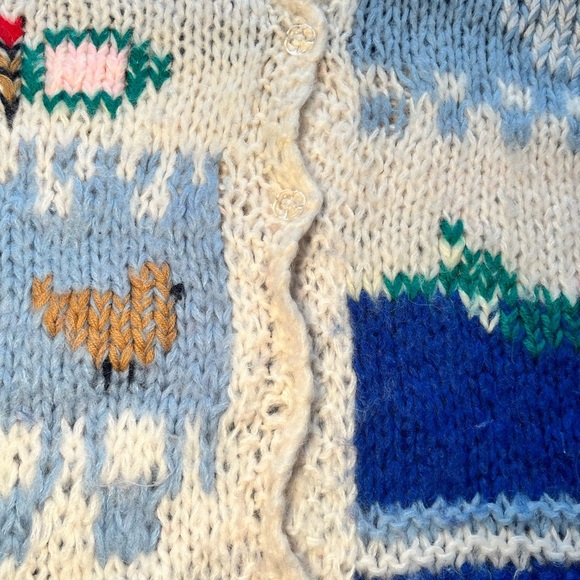 Vintage Grazia Hand Chunky Knit Wool Blend Sweater Cardigan - Picture 5 of 12